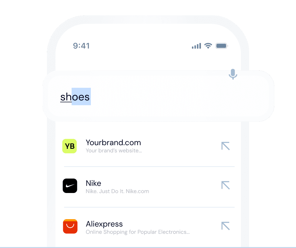 A brand name highlighted inside a search autocomplete dropdown